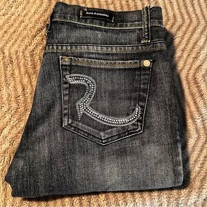 Rock & Republic Dark Gray Wash Wide Leg Jeans with Rhinestone Back Pocket